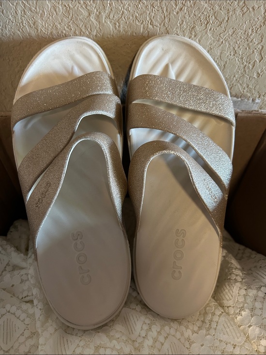 CROCS Shoes - CROCS Women's Metallic Rose Gold Strappy Slide Sandals